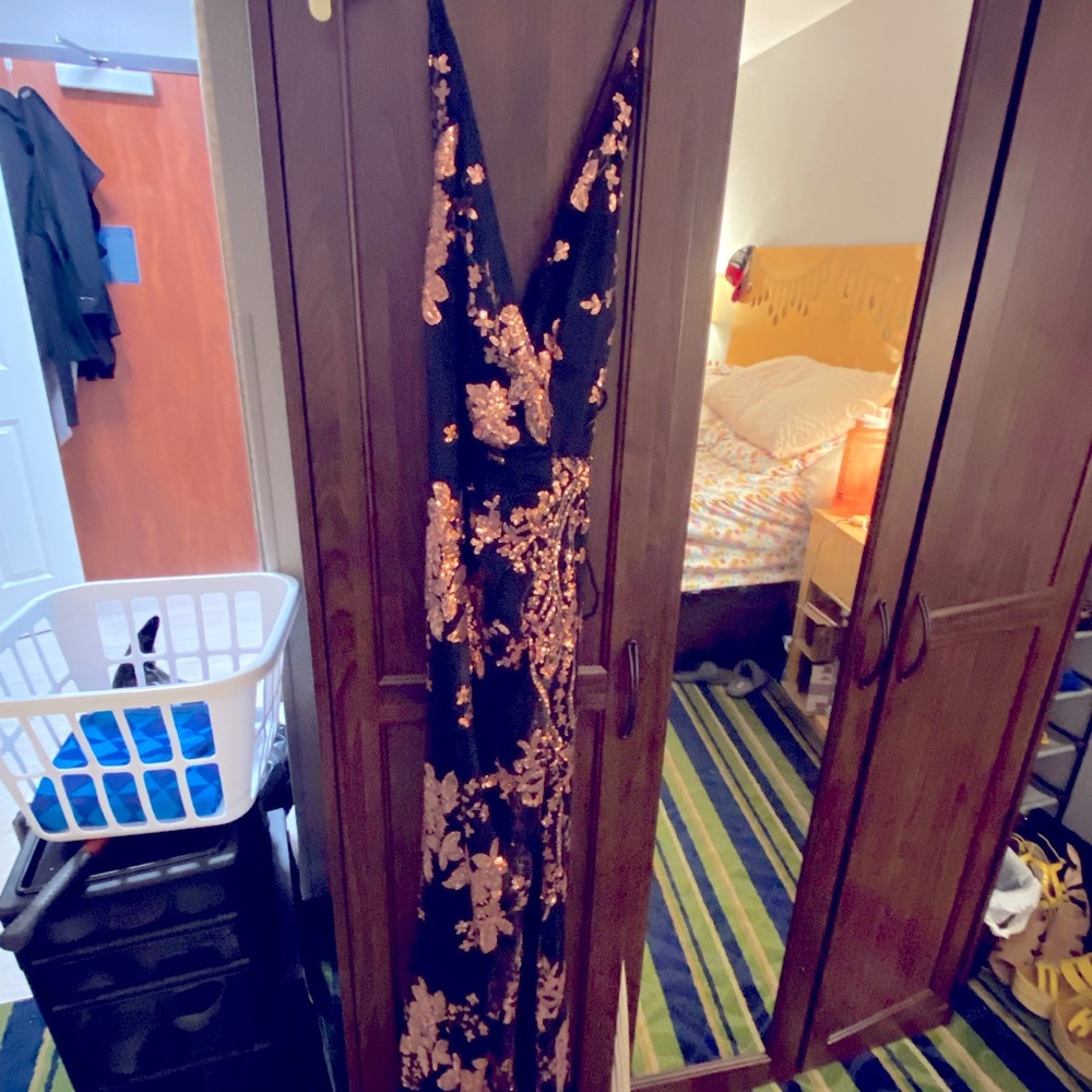 Simplee Rose Gold Sequin Evening Dress